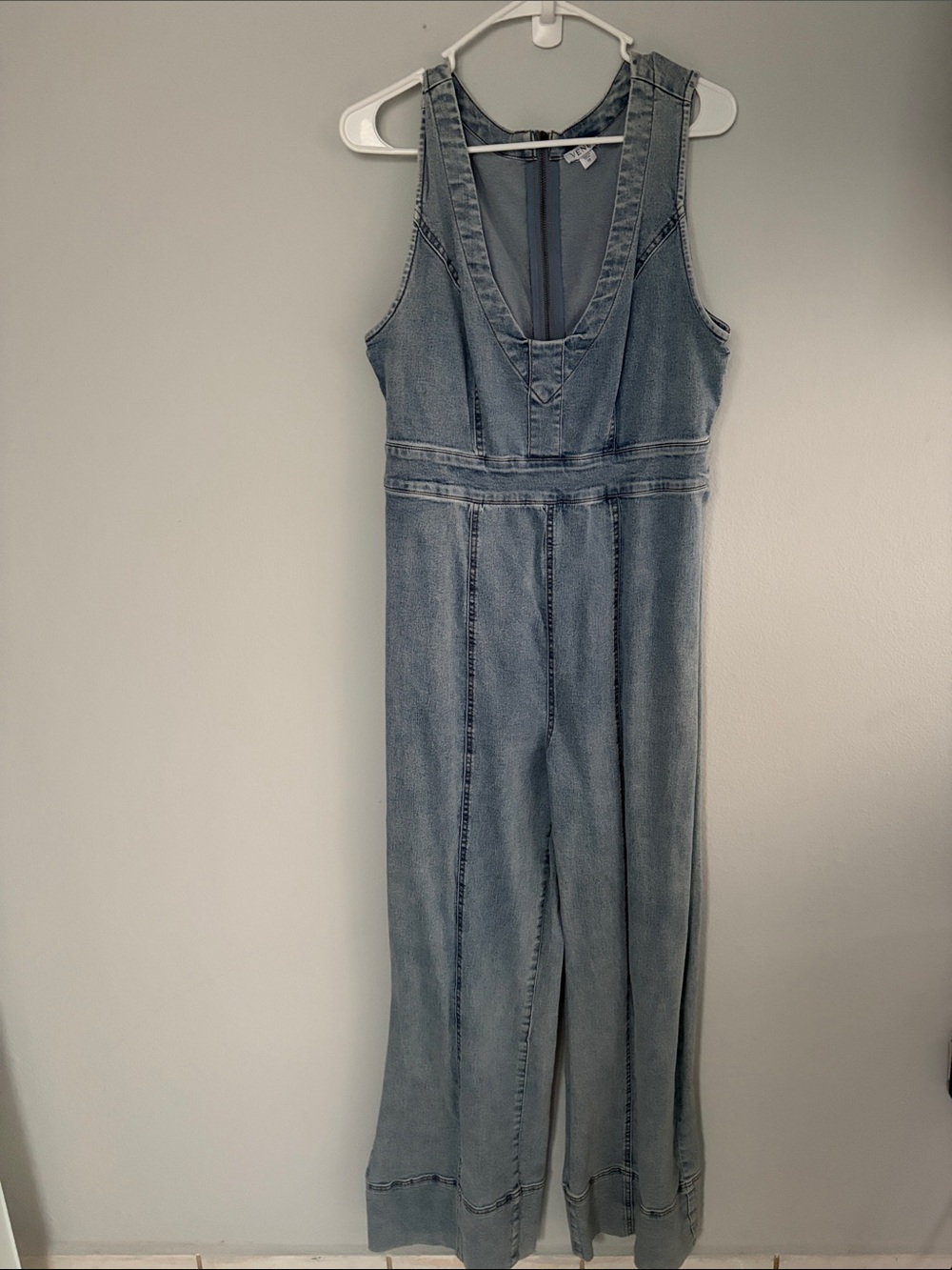 VENUS Light Blue Denim Wide-Leg Overall Jumpsuit